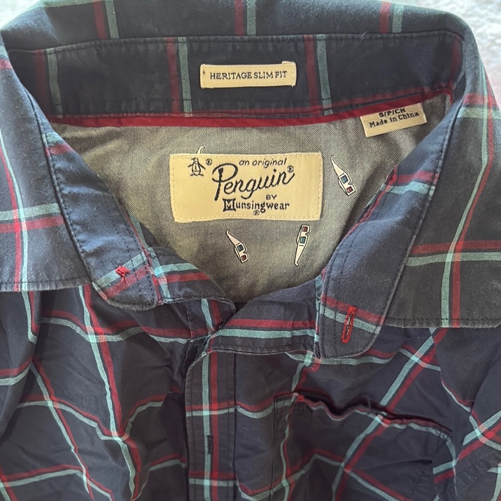 Original Penguin Men's Casual Plaid Shirt - Blue and Green